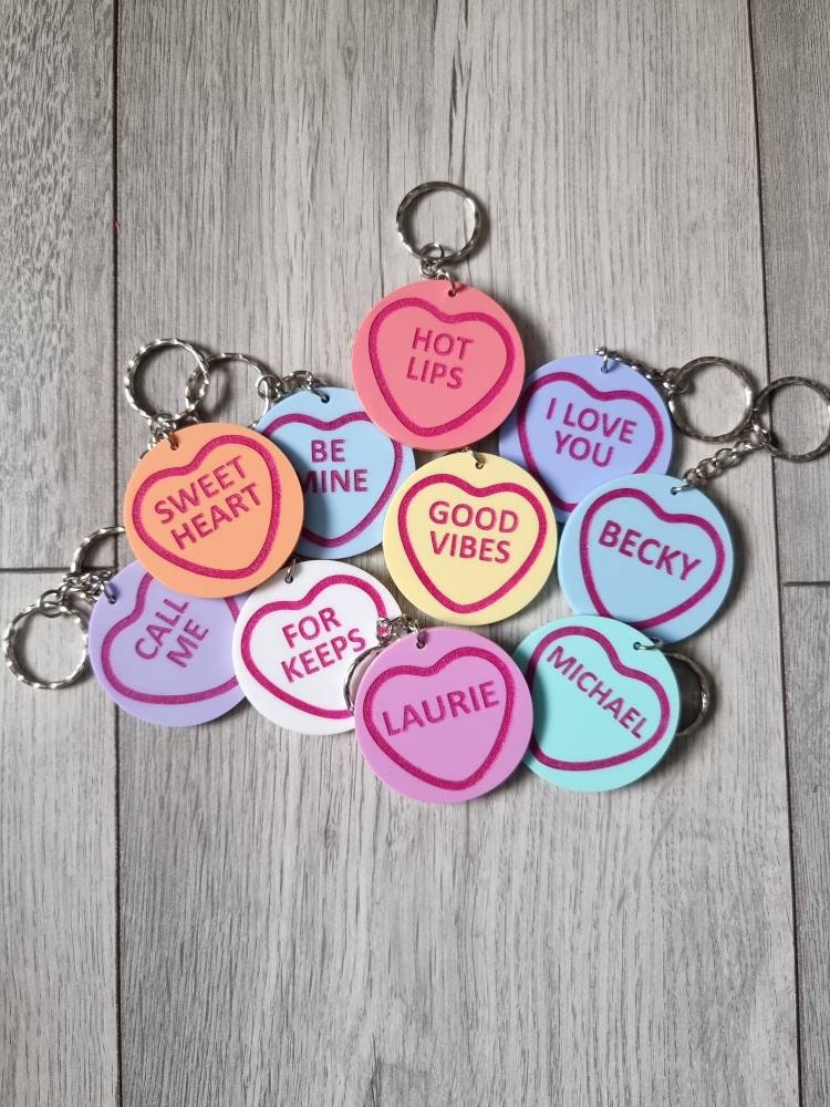 Personalised Love Hearts keyring / Love Hearts sweet keyring / Keychain /personalised keyring /Acrylic keychain