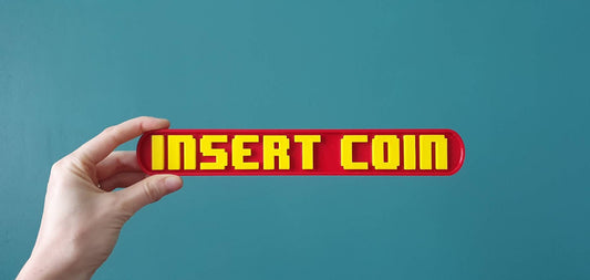 Insert Coin retro sign - 3D Printed sign - 3D printed desk topper -  retro videogame sign - videogames sign - desk topper - mancave
